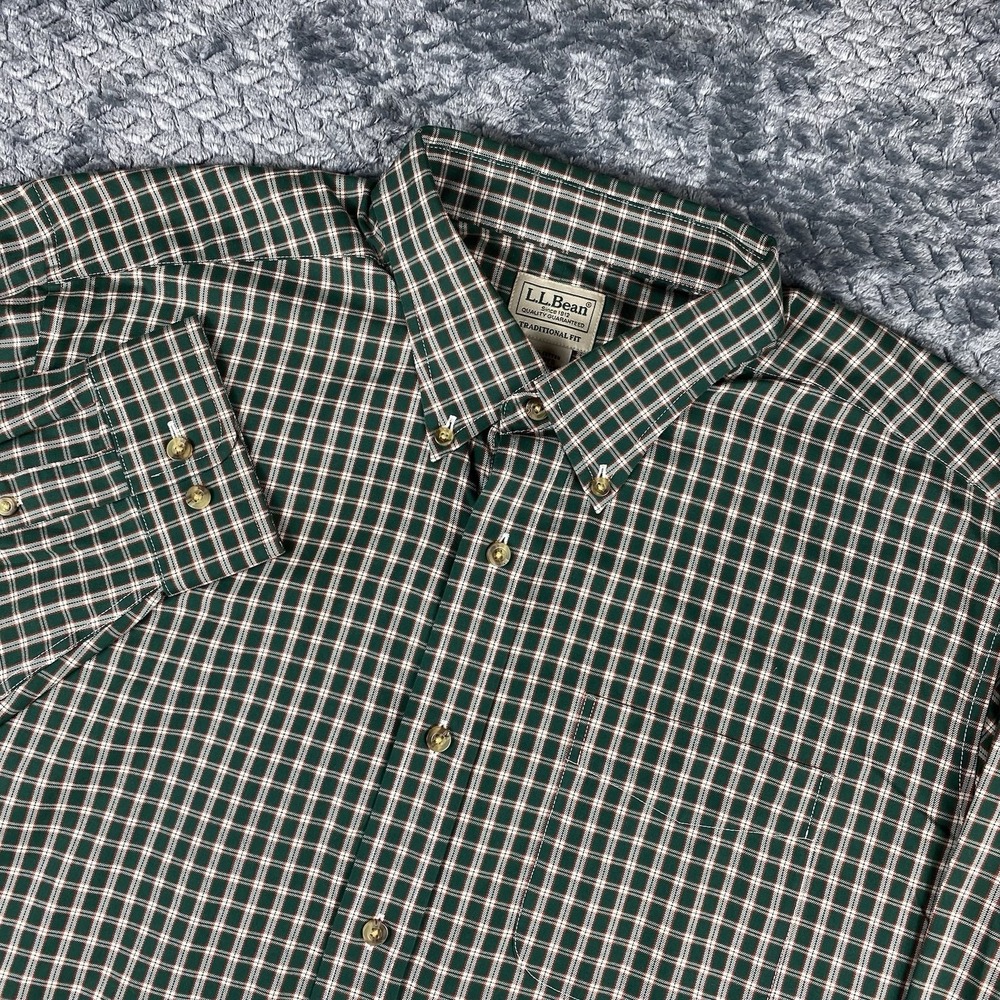 L.L. Bean Button Down Shirt Mens XL Pine Green Red Plaid Traditional Fit